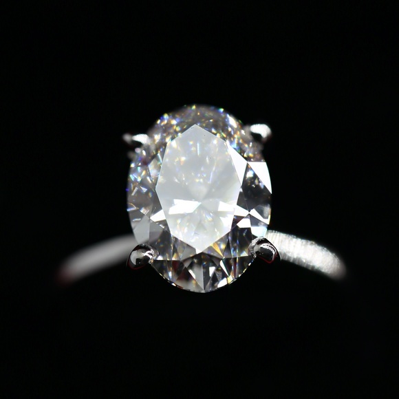 3 Carat Oval Lab Grown Diamond Solitaire Ring - Picture 1 of 14